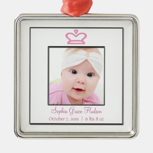 Rosa Princess Crown Baby Girl Foto Silbernes Ornament (Vorne)