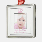 Rosa Princess Crown Baby Girl Foto Silbernes Ornament (Links)