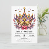 Rosa Princess Crown Geburtstag Einladung (Stehend Vorderseite)