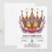 Rosa Princess Crown Geburtstag Einladung (Vorne/Hinten)