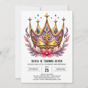 Rosa Princess Crown Geburtstag Einladung