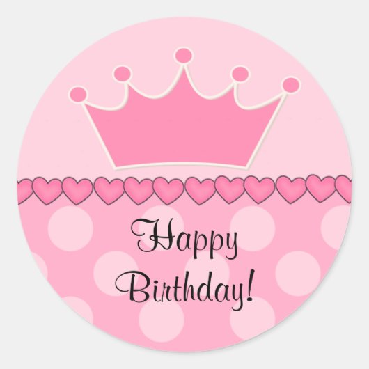 Rosa Princess Crown Happy Birthday Sticker (Vorderseite)