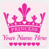 Rosa Princess Crown Quadratischer Aufkleber (Vorderseite)