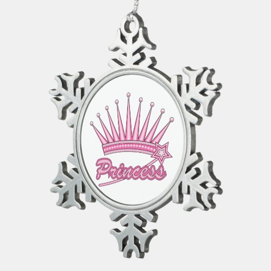 Rosa Princess Crown Schneeflocken Zinn-Ornament (Rechts)