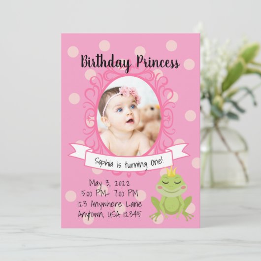 Rosa Princess-Party Einladung (Stehend Vorderseite)