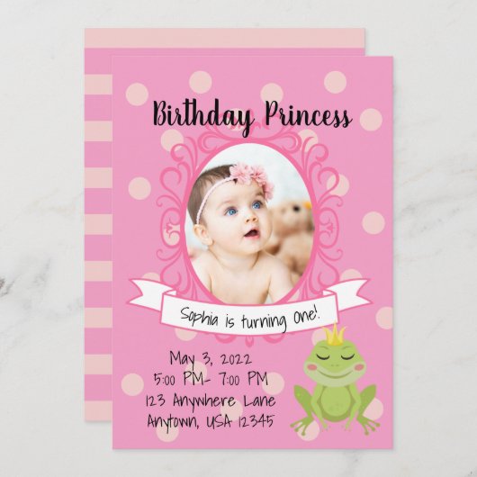 Rosa Princess-Party Einladung (Vorne/Hinten)