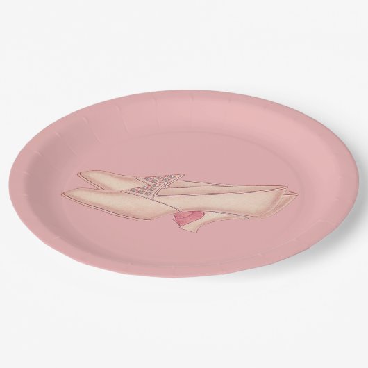 Rosa Princess Slipper Pappteller (Schrägansicht)