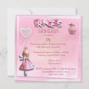 Rosa Prinzessin 14. Geburtstag Wellness-Center Par Einladung
