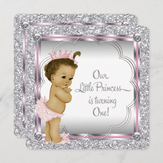 Rosa Prinzessin 1. Geburtstag Party Einladung (Vorne/Hinten)