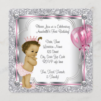 Rosa Prinzessin 1. Geburtstag Party Einladung