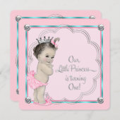 Rosa Prinzessin 1. Geburtstag Party Einladung (Vorne/Hinten)
