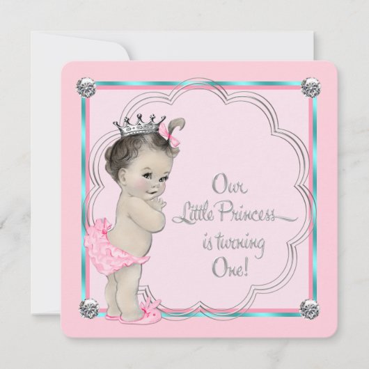 Rosa Prinzessin 1. Geburtstag Party Einladung (Vorderseite)