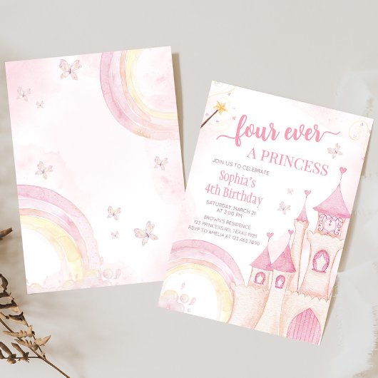 Rosa Prinzessin 4. Geburtstag Party Einladung