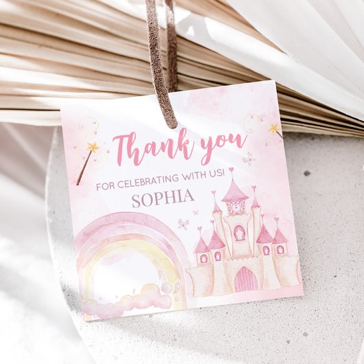 Rosa Prinzessin 4. Geburtstag Party Square Geschenkanhänger