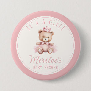 Rosa Prinzessin Bär Baby Mädchen Babyparty Button