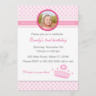 Rosa Prinzessin-Birthday Foto Invitation Girl Einladung