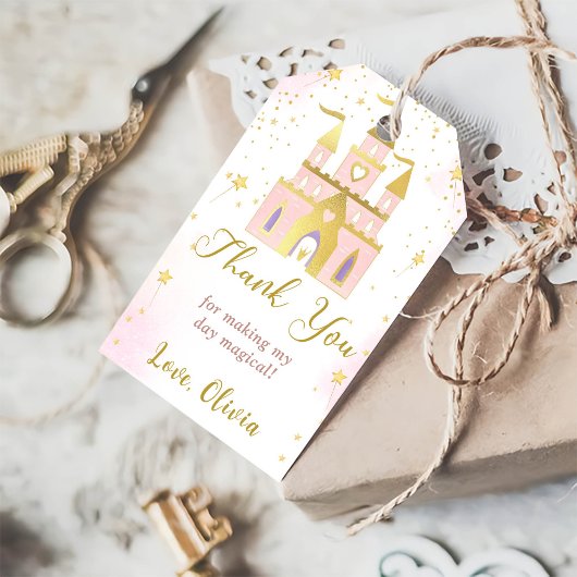 Rosa Prinzessin Burg Geburtstagsparty Geschenkanhänger