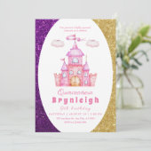 Rosa Prinzessin Burg Mädchen Geburtstagsparty Einladung (Stehend Vorderseite)