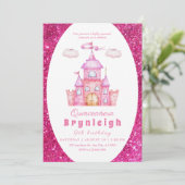 Rosa Prinzessin Burg Mädchen Geburtstagsparty Einladung (Stehend Vorderseite)
