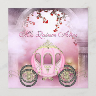Rosa Prinzessin Carriage Enchanted Quinceanera Einladung