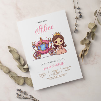 Rosa Prinzessin Carriage Geburtstagsparty Einladun Einladung