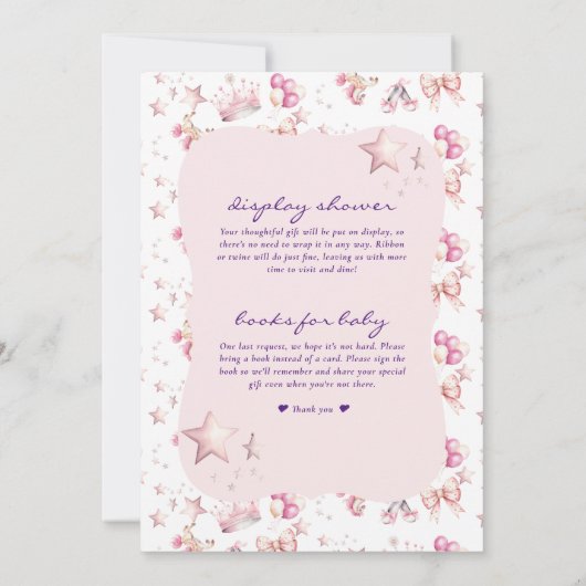 Rosa Prinzessin Celestial Stars Aligned Baby Dusch Einladung (Rückseite)