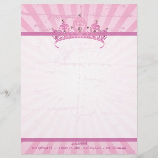 Rosa Prinzessin Crown Tiara Letterhead Stationery Briefbogen (Vorderseite)