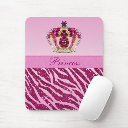 Rosa Prinzessin Crown Zebra Glitter Print Mousepad (Mit Mouse)