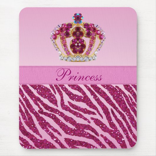 Rosa Prinzessin Crown Zebra Glitter Print Mousepad (Vorne)