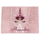 Rosa Prinzessin Einhorn Rose Gold Rosa Rosa Glitze Große Geschenktüte (Vorderseite)