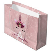 Rosa Prinzessin Einhorn Rose Gold Rosa Rosa Glitze Große Geschenktüte (Vorderseite Schrägansicht)