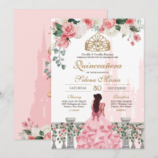 Rosa Prinzessin Fairytale Quinceañera mit Rose Einladung
