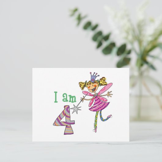 Rosa Prinzessin Fee (4 Jahre) Postkarte (Stehend Vorderseite)