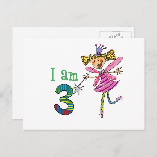 Rosa Prinzessin Fee (Alter 3) Postkarte (Vorne/Hinten)