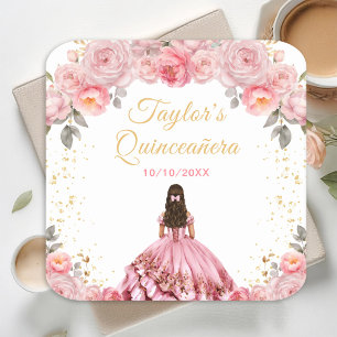 Rosa Prinzessin Floral Quinceañera Rechteckiger Pappuntersetzer