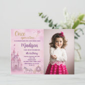 Rosa Prinzessin Geburtstag Einladung mit Foto (Stehend Vorderseite)