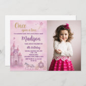 Rosa Prinzessin Geburtstag Einladung mit Foto (Vorne/Hinten)