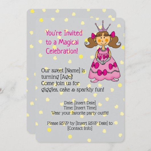 Rosa Prinzessin Geburtstagsparty Einladung (Vorne/Hinten)