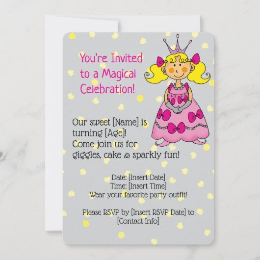 Rosa Prinzessin Geburtstagsparty Einladung (Vorderseite)