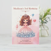 Rosa Prinzessin Geburtstagsparty Einladung (Stehend Vorderseite)