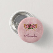 Rosa Prinzessin Kitty Rose Gold Rosa Rosa Glitzer Button (Vorne & Hinten)