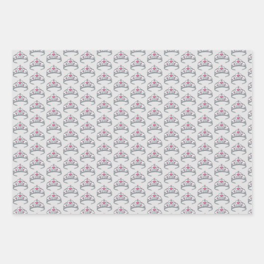 Rosa Prinzessin Königin Tiara Dress Up Kronherz Geschenkpapier Set (Vorderseite)