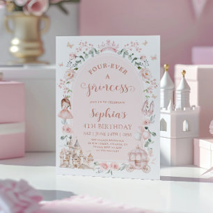 Rosa Prinzessin Märchen Mädchen 4. Geburtstag Einladung