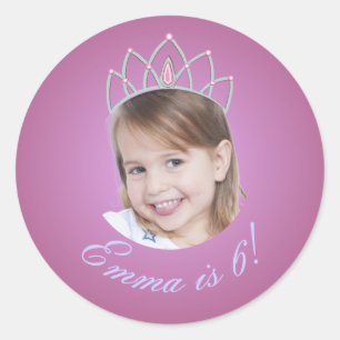 Rosa Prinzessin mit Diadem Foto Geburtstagsaufkleb Runder Aufkleber