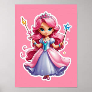 Rosa Prinzessin mit zauberhafter Wand und Tiara Poster
