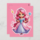 Rosa Prinzessin mit zauberhafter Wand und Tiara Postkarte (Vorne/Hinten)