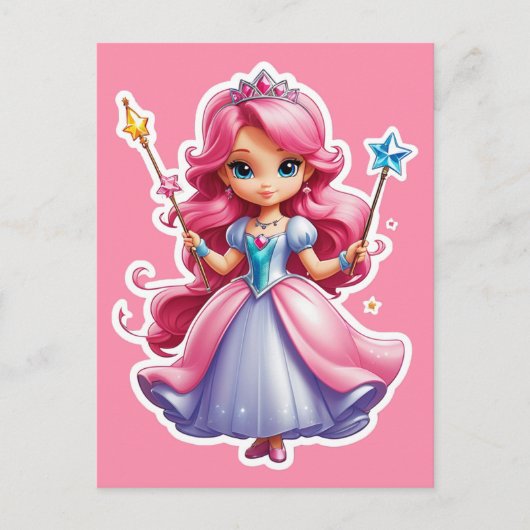 Rosa Prinzessin mit zauberhafter Wand und Tiara Postkarte (Vorderseite)