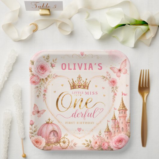 Rosa Prinzessin One-derful Erster Geburtstag Pappteller (Hochzeit)