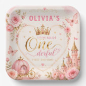 Rosa Prinzessin One-derful Erster Geburtstag Pappteller (Vorderseite)
