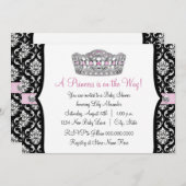 Rosa Prinzessin Pink Black Damask Kinderdusche Einladung (Vorne/Hinten)